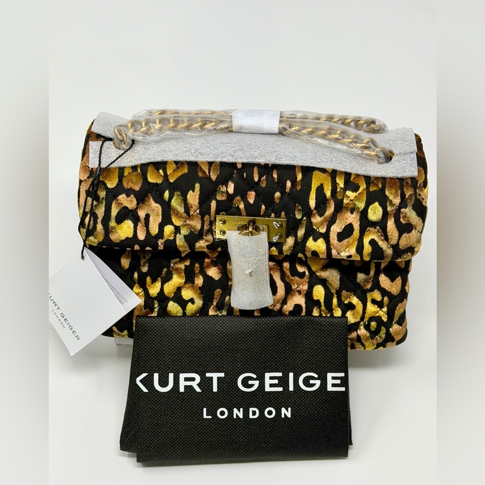 Kurt Geiger Velvet Quilted Leopard Print Bag NWT